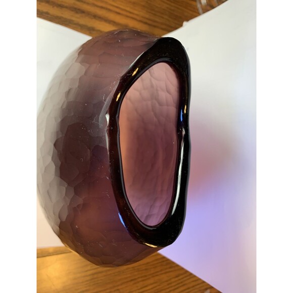 Vintage 9” Purple Amethyst Art Glass Pillow Vase Textured Exterior - Picture 4 of 10